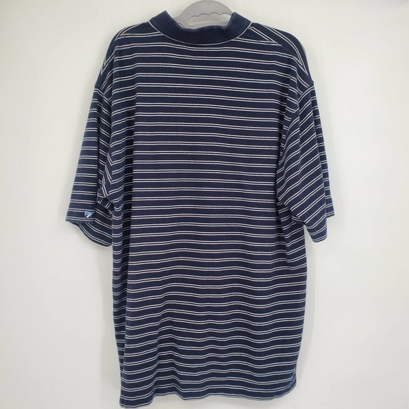 Cutter & Buck Large 1/4 Button Short Sleeve Polo Shirt Navy Blue Striped - Picture 3 of 9